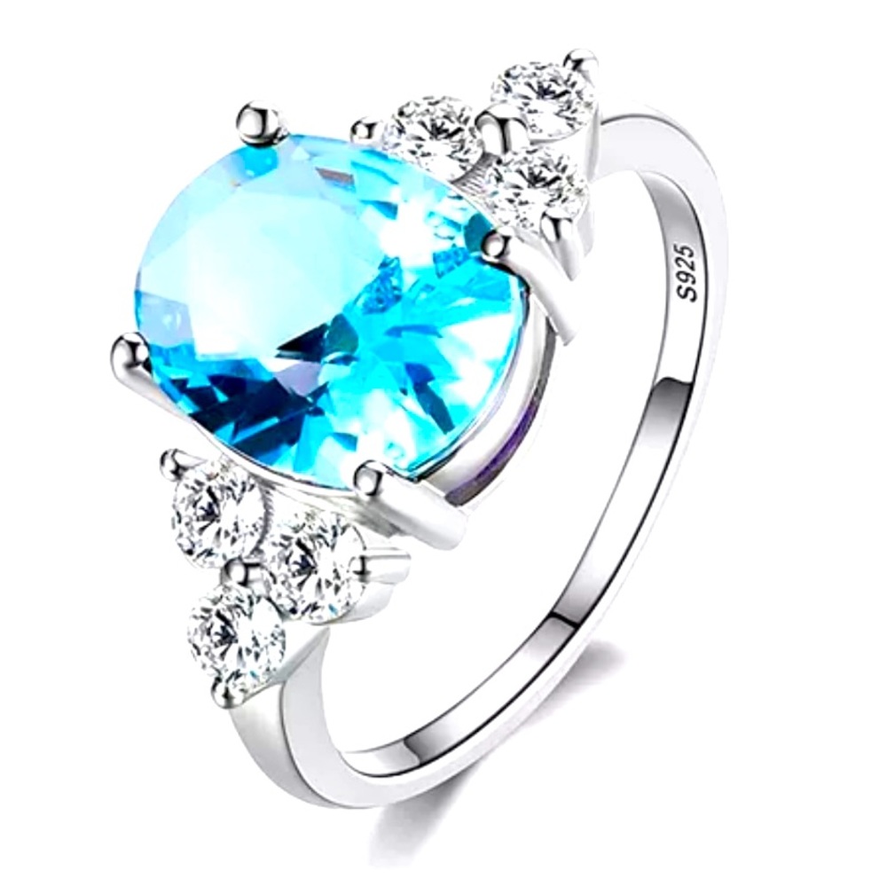 Sky Topaz .925 Silver Birthstone Engagement Ring - size 9